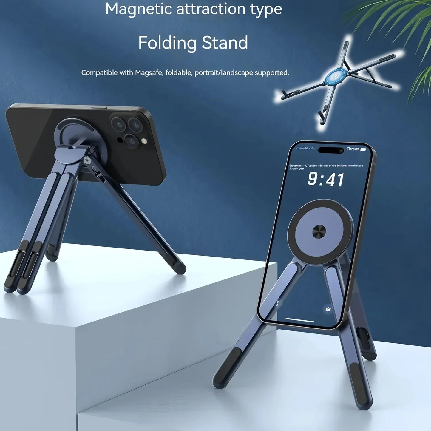 Portable Magnetic Phone Holder & Selfie Stick 3-In-1 Foldable Tripod Stand for Iphone Ipad Tablet Laptop Desktop Use